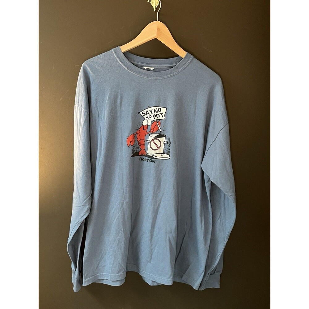 Boston Say No To Pot Lobster T Shirt Long Sleeve Blue Funny Seafood Tee XL